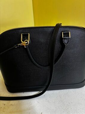 Pulicati Black Leather Satchel with Gold Hardware